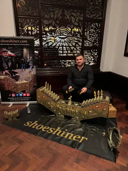 The shoeshine setup at an indoor occasion.